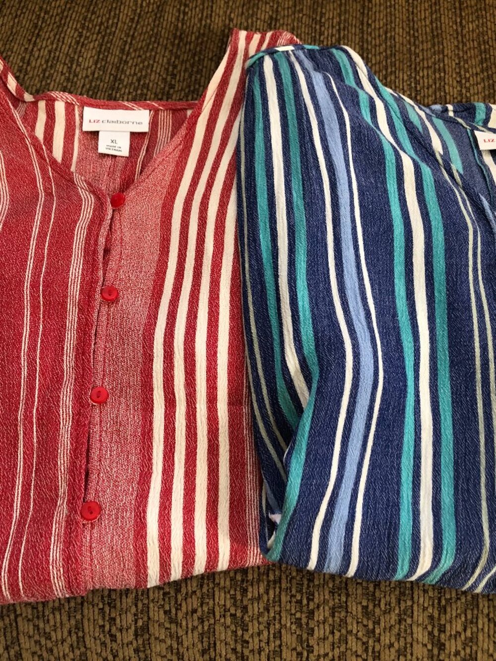 LOT of 2 Liz Claiborne XL Striped Short Sleeve Tops 22" Pit to Pit #KF